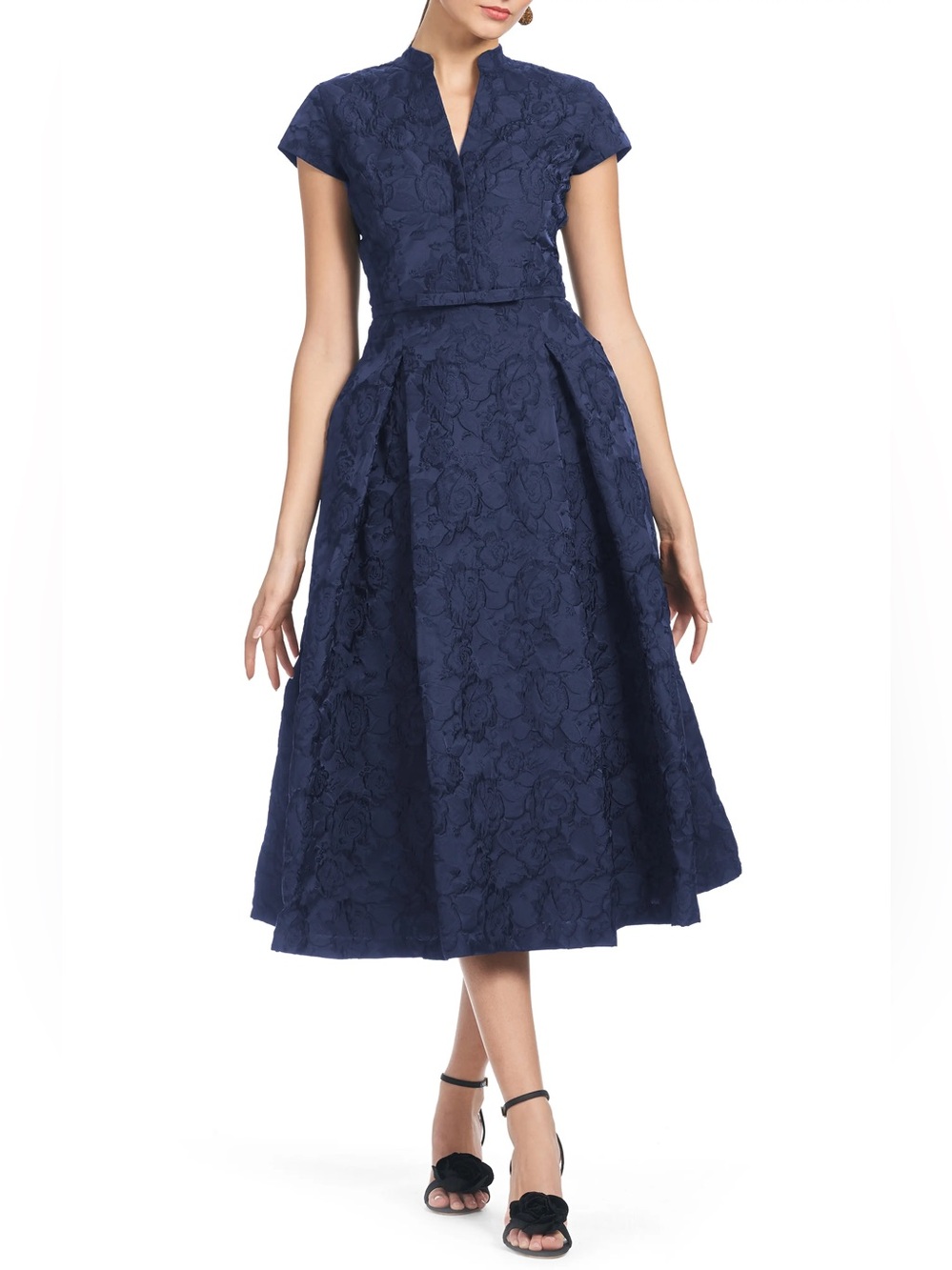 Sachin + Babi Hanna Floral Cloqué Cocktail Midi Dress in Washed Indigo 4